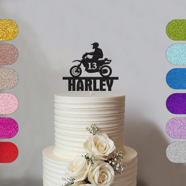 Personalised Motocross Rider & Bike Cake Topper – Name & Age - hero