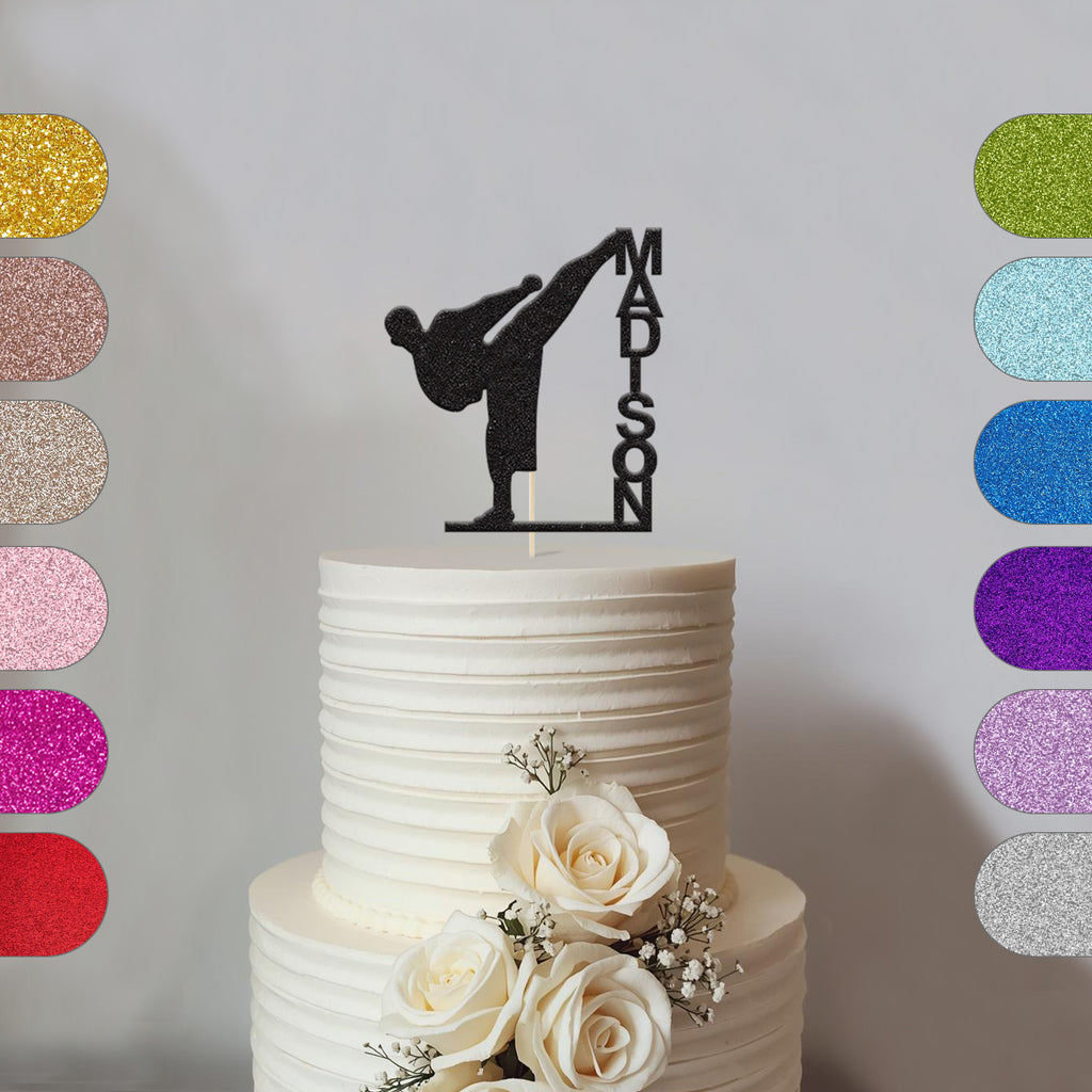 Personalised Karate Side Kick Cake Topper – Name - hero