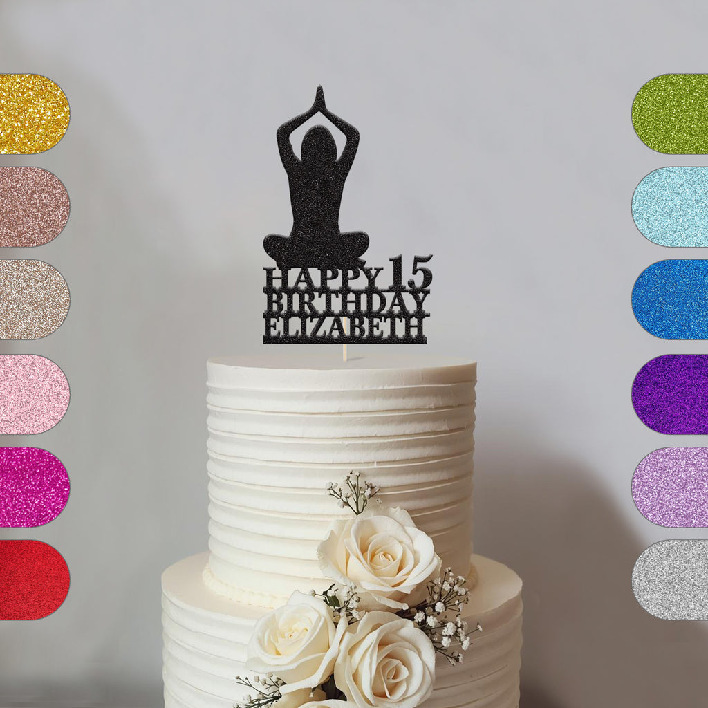 Personalised Seated Yoga Cake Topper – Name & Age - hero