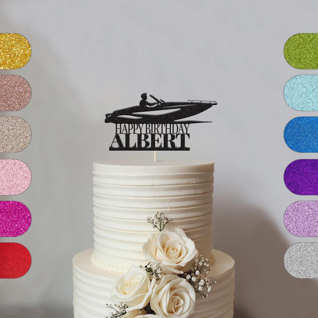 Personalised Speedboat Cake Topper – Name - hero