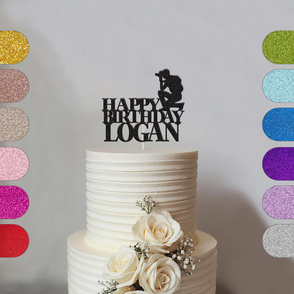 Personalised Kneeling Photographer Cake Topper – Name - hero