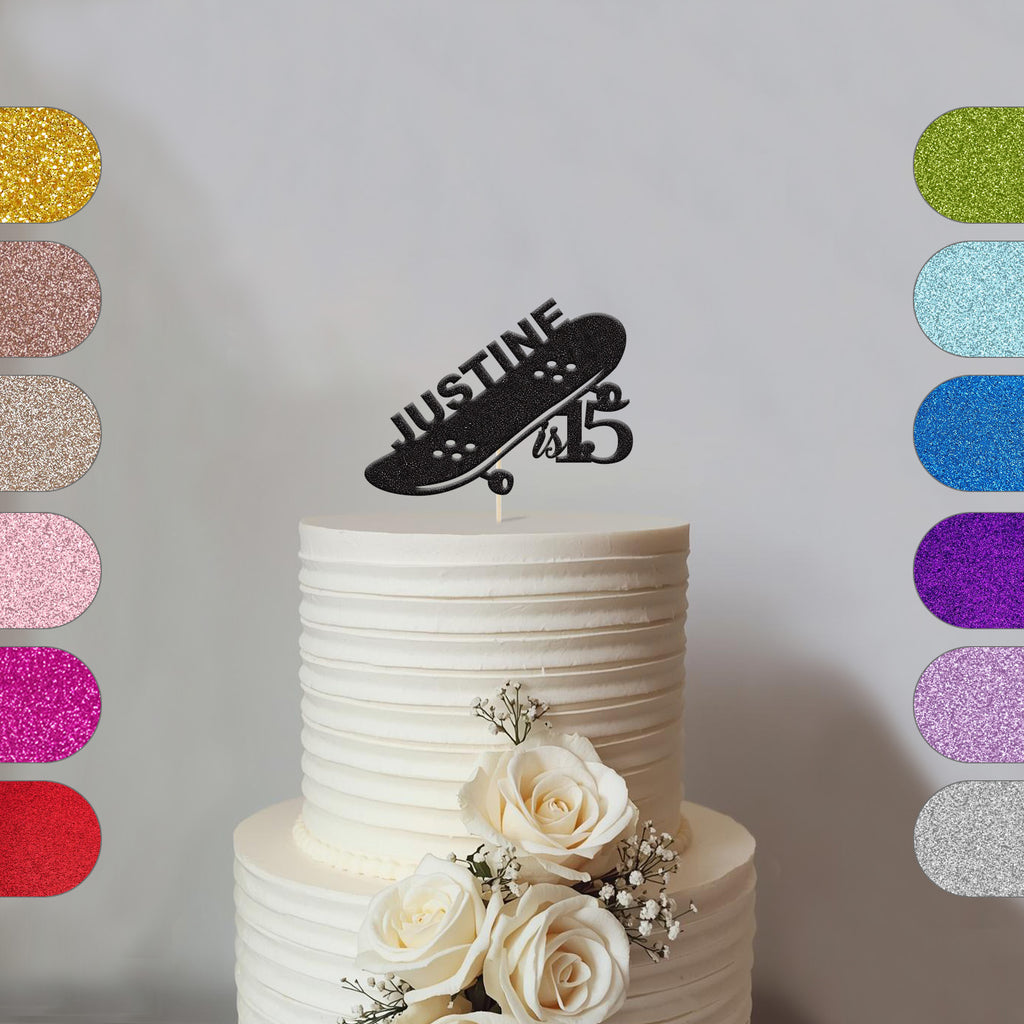 Personalised Tilted Skateboard Cake Topper – Name & Age - hero