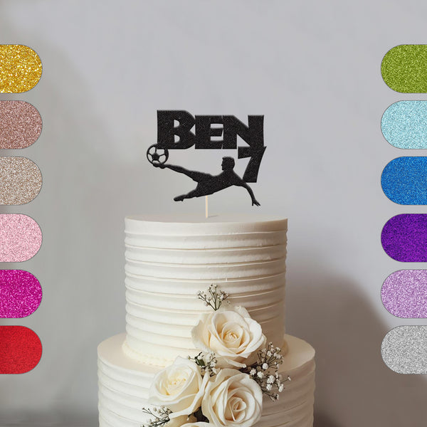 Personalised Flying Kick Footballer Cake Topper – Name & Age - hero
