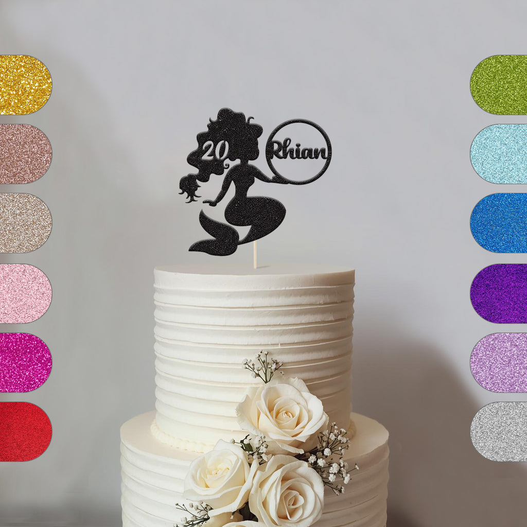 Personalised Mermaid & Name Bubble Cake Topper – Name & Age - hero