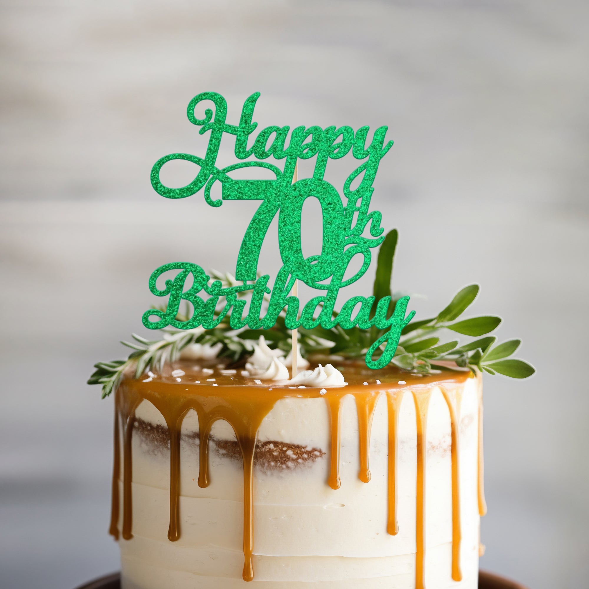 Personalised Happy 70th Birthday Cake Topper with Name – Custom Milestone Birthday Cake Decoration