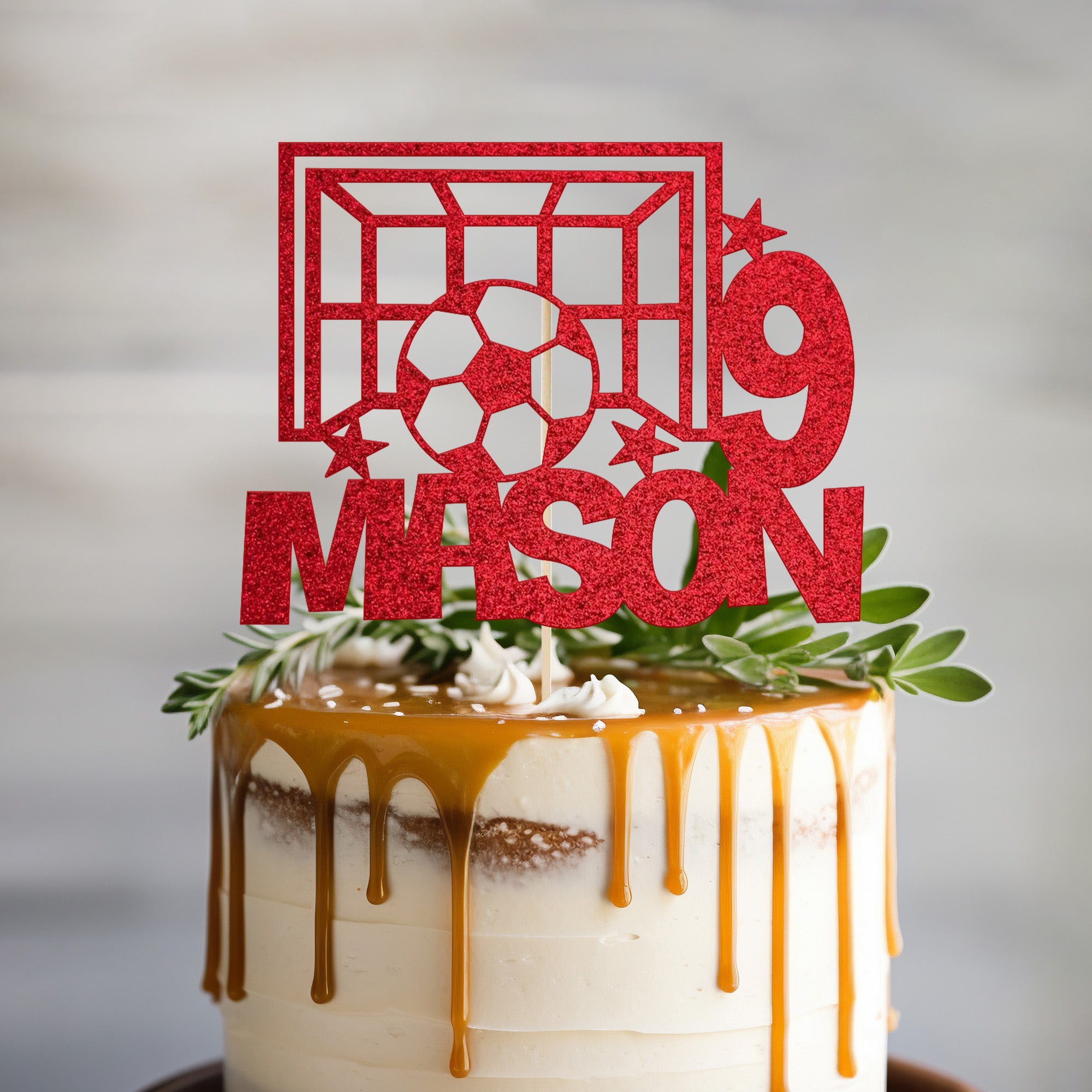 Personalised Football Cake Topper with Name and Age – Custom Birthday Cake Decoration Main image