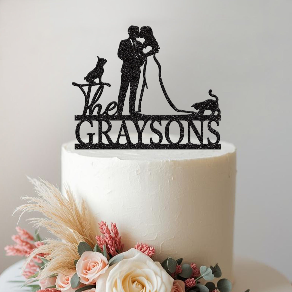 Personalised Cat Wedding Cake Topper – Surname - view 2 Main image