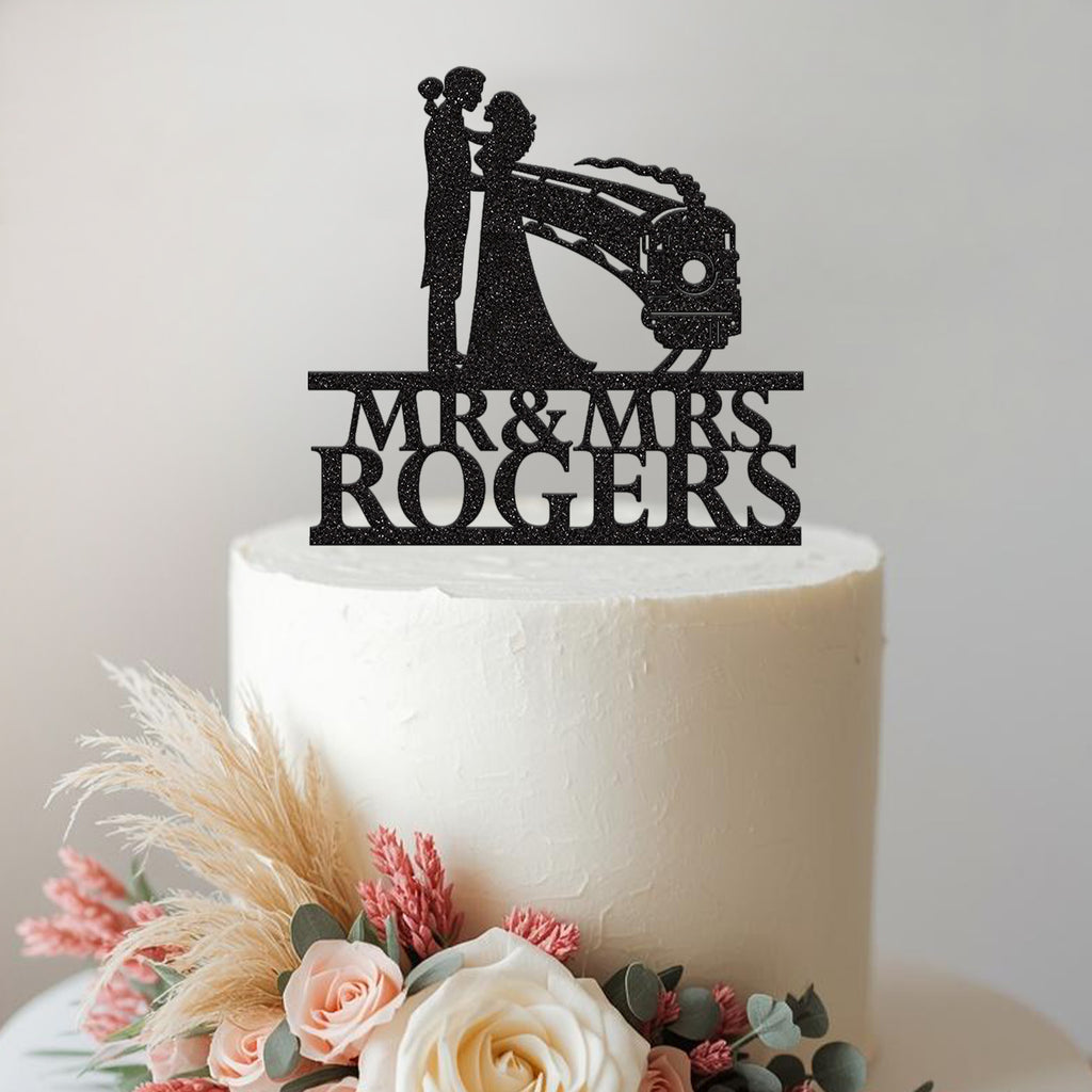 Personalised Steam Train Wedding Cake Topper – Surname - view 2