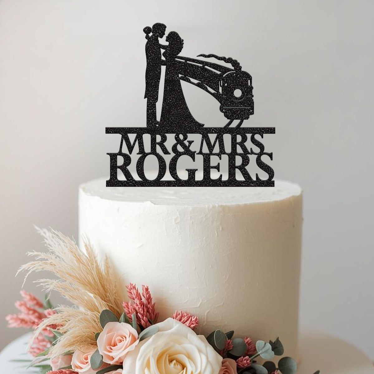 Personalised Steam Train Wedding Cake Topper – Surname - view 2