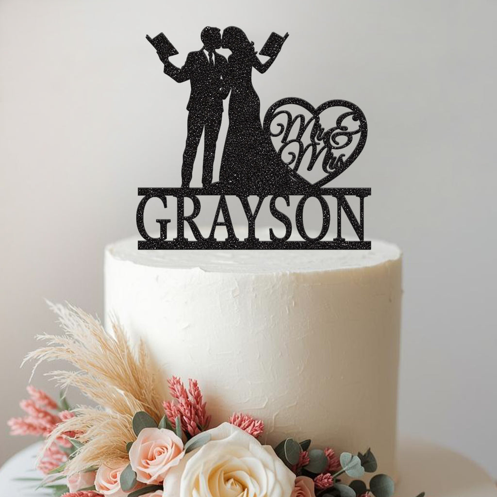 Personalised Book-Loving Couple Wedding Cake Topper – Surname - view 2