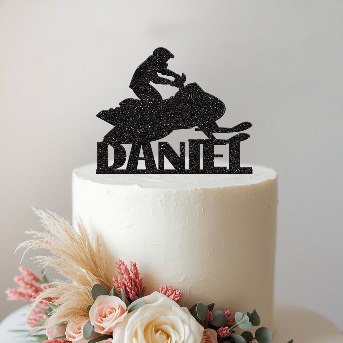 Personalised Snowmobile Rider Cake Topper – Name - view 2