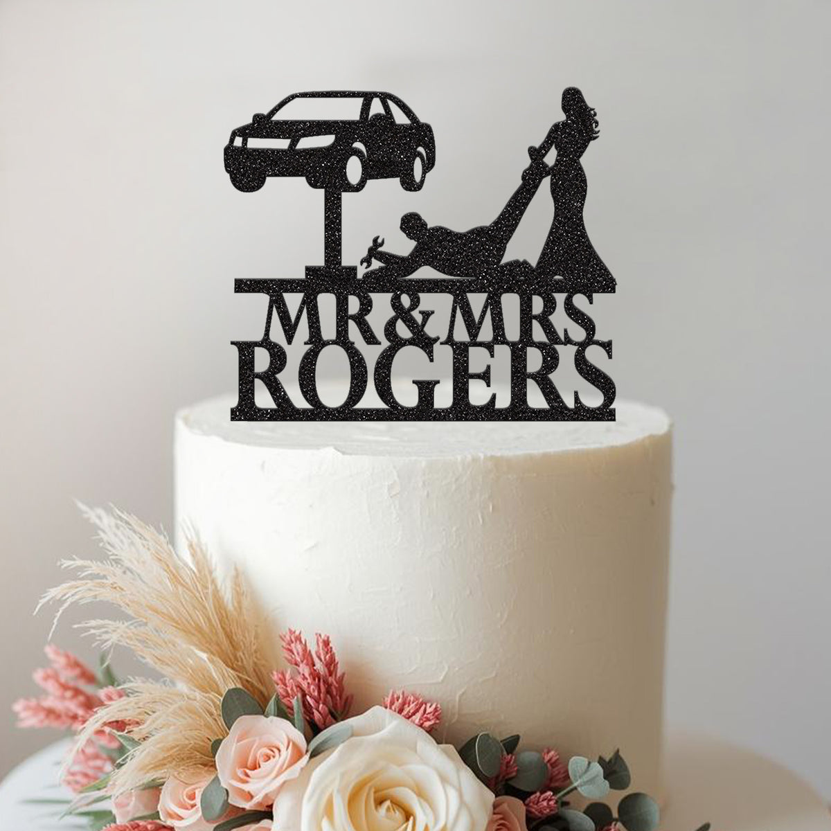 Personalised Auto Mechanic Wedding Cake Topper – Surname - view 2