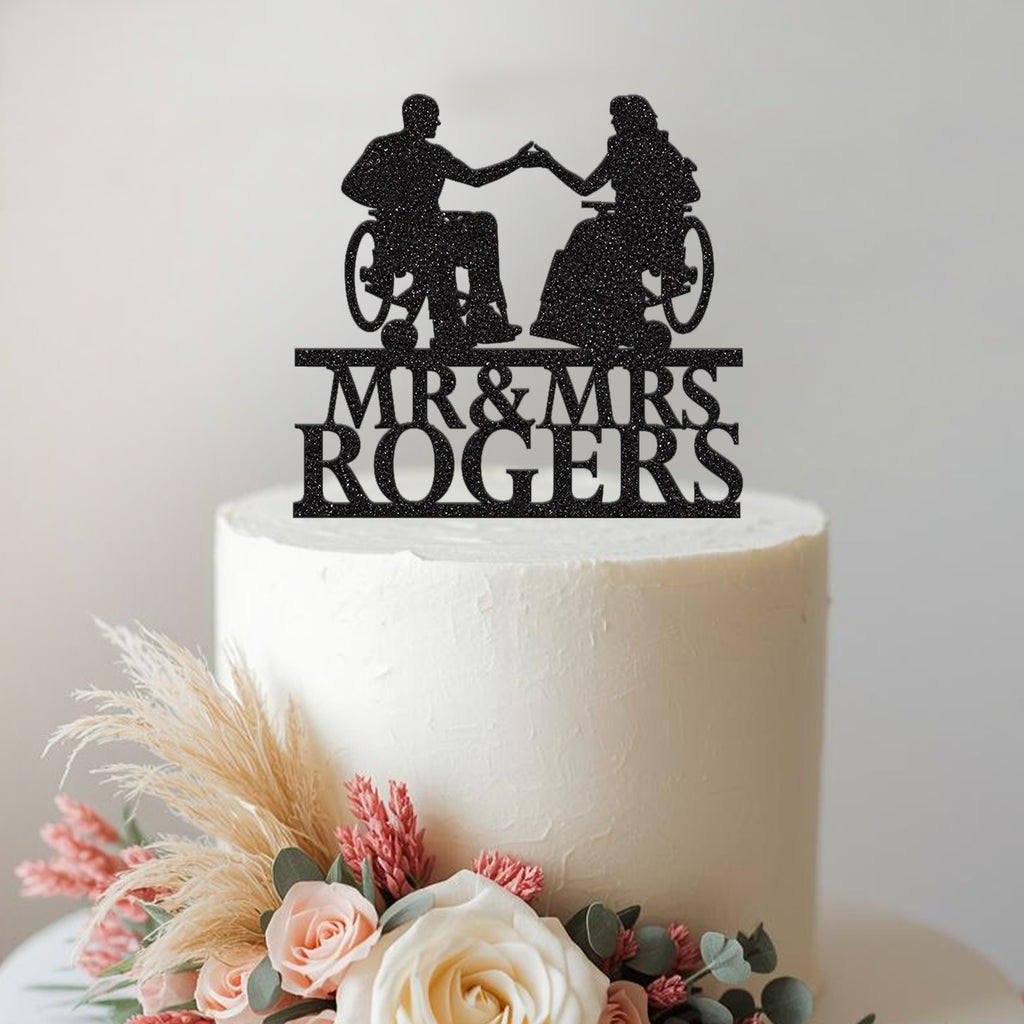 Personalised Wheelchair Wedding Couple Cake Topper – Surname - view 2