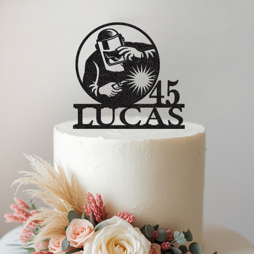 Personalised Welder Circle Cake Topper – Name & Age - view 2