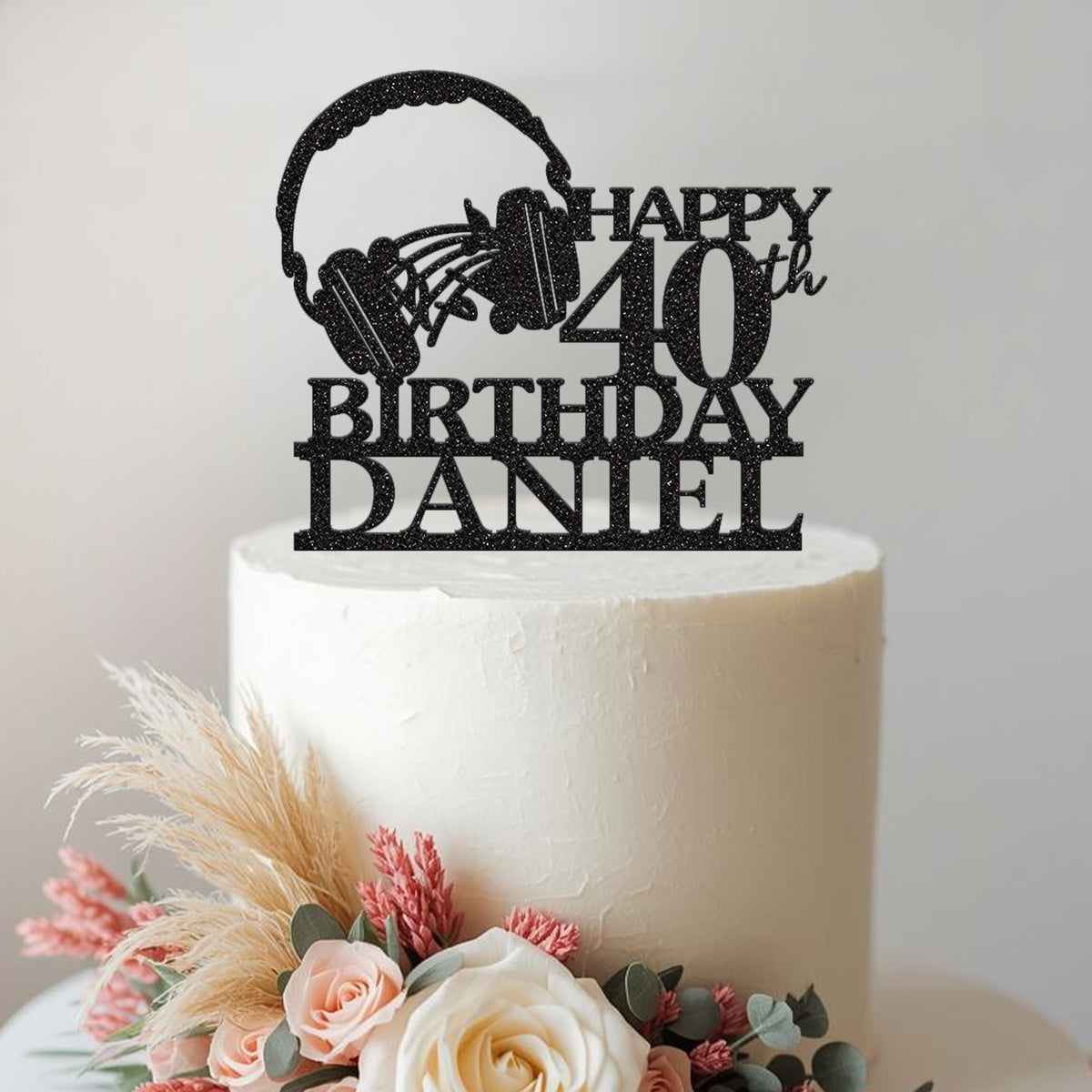 Personalised Headphones Birthday Cake Topper – Name & Age - view 2