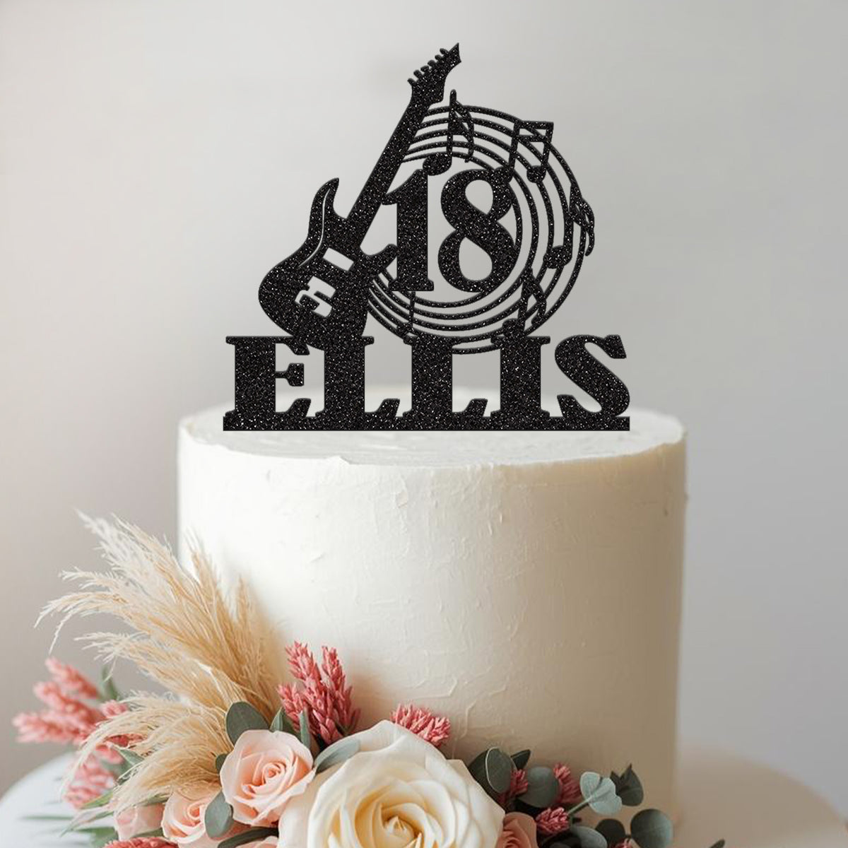 Personalised Electric Guitar & Music Notes Cake Topper – Name & Age - view 2