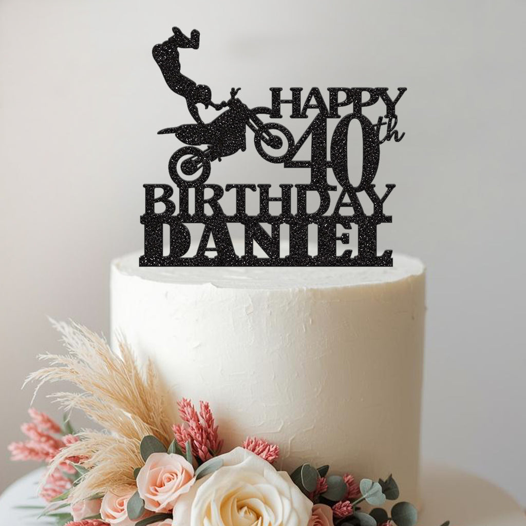 Personalised Motocross Handstand Birthday Cake Topper – Name & Age - view 2