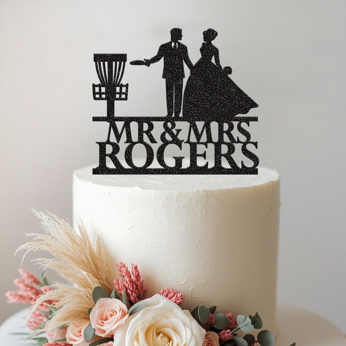 Personalised Disc Golf Couple Wedding Cake Topper – Surname - view 2