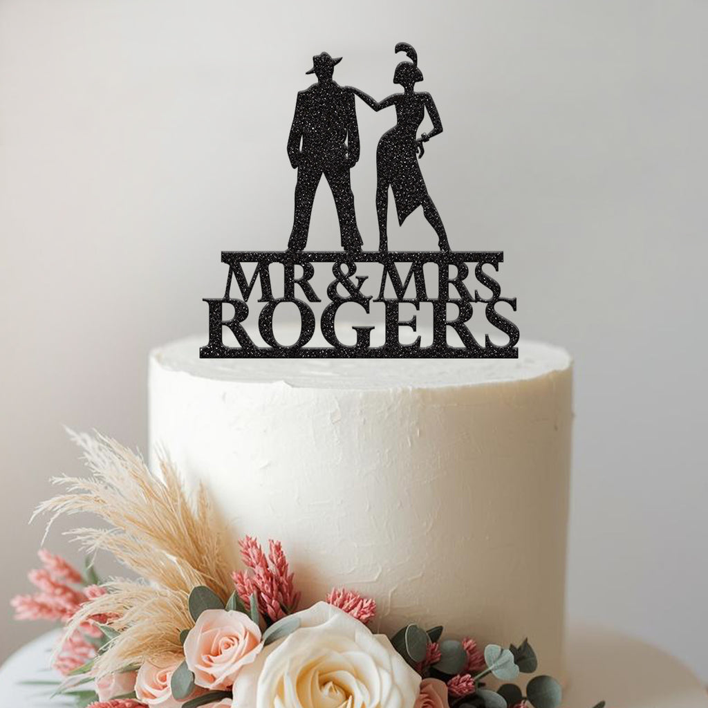 Personalised Art Deco Couple Wedding Cake Topper – Surname - view 2