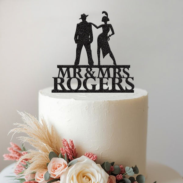 Personalised Art Deco Couple Wedding Cake Topper – Surname - view 2