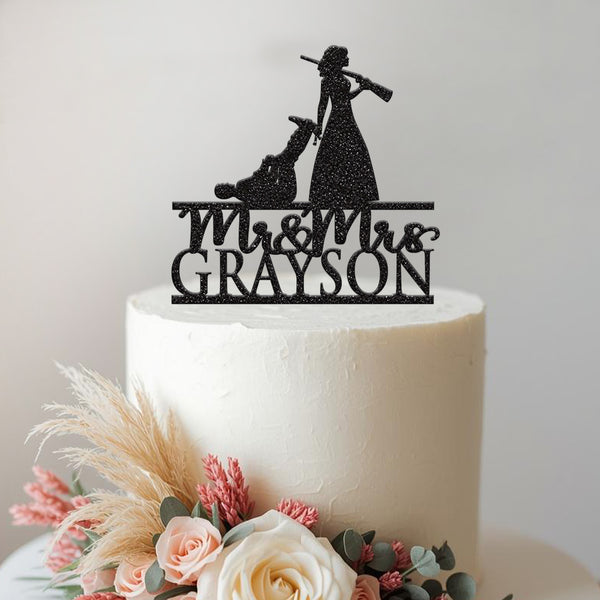 Personalised Hunting Bride & Dog Wedding Cake Topper – Surname - view 2