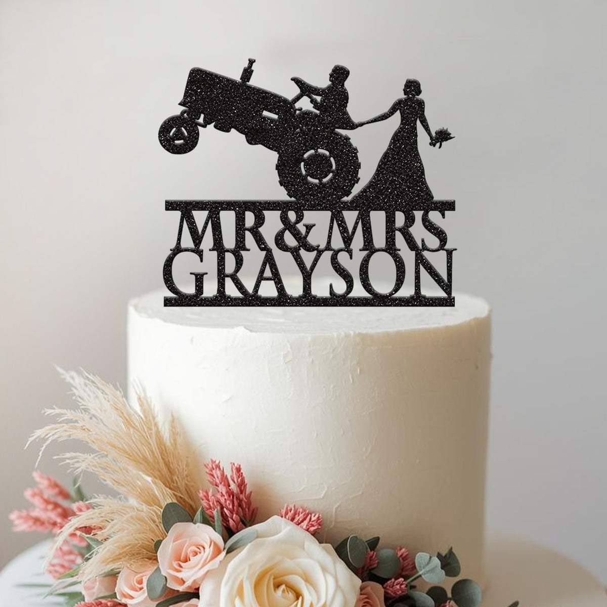 Personalised Tractor Wedding Couple Cake Topper – Surname - view 2