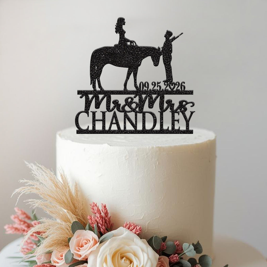 Personalised Horse Rider & Hunter Wedding Cake Topper – Surname & Date - view 2