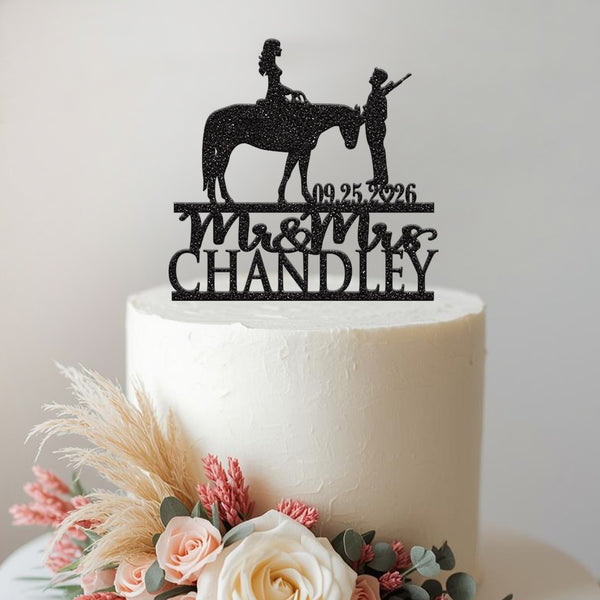 Personalised Horse Rider & Hunter Wedding Cake Topper – Surname & Date - view 2