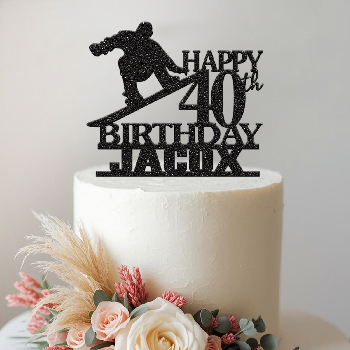 Personalised Snowboarder Birthday Cake Topper – Name & Age - view 2