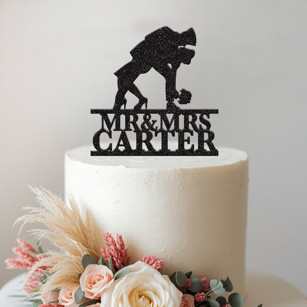 Personalised Uniformed Groom Dipping Bride Wedding Cake Topper – Surname - view 2
