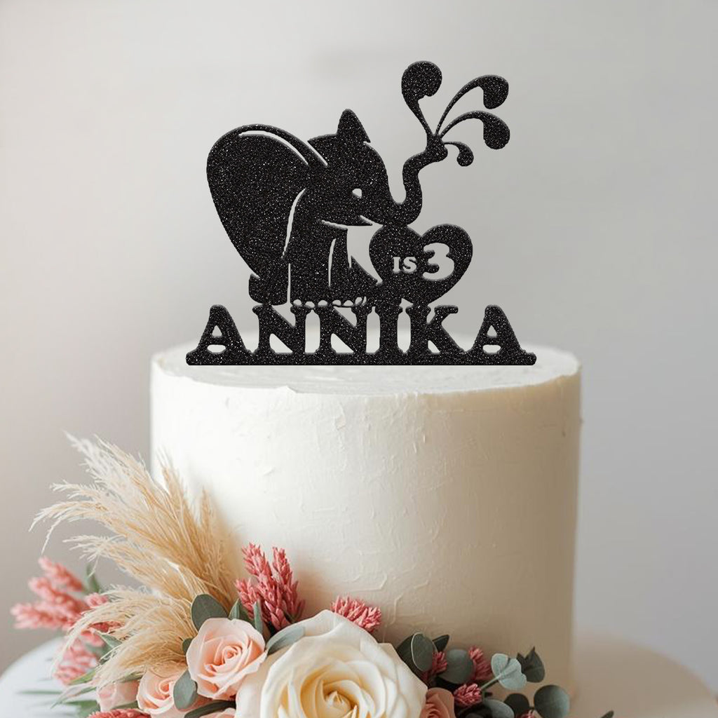 Personalised Elephant Heart Birthday Cake Topper – Name & Age - view 2