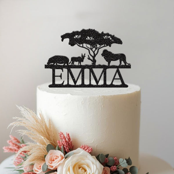 Personalised Safari Wildlife Cake Topper – Name - view 2