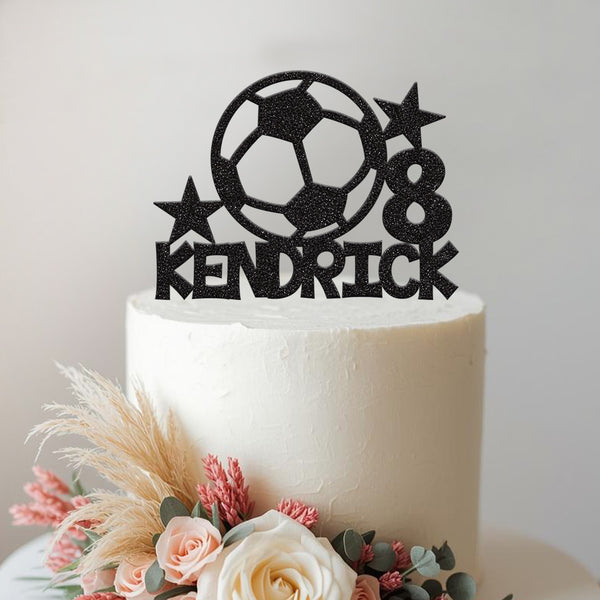 Personalised Football & Stars Cake Topper – Name & Age - view 2