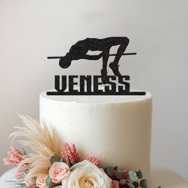 Personalised High Jump Athlete Cake Topper – Name - view 2