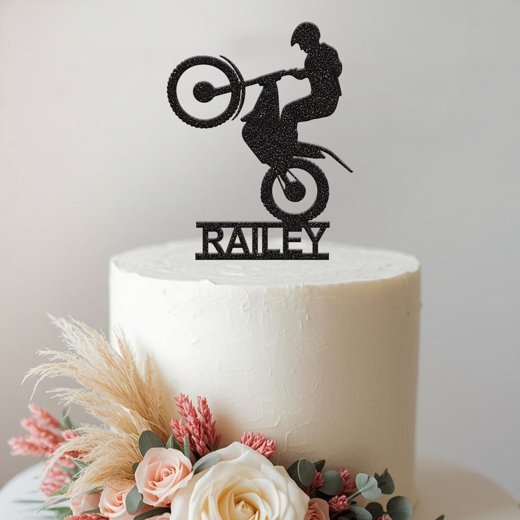 Personalised Dirt Bike Wheelie Cake Topper – Name - view 2