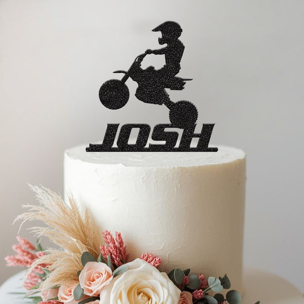 Personalised Mini Motorbike Jump Cake Topper – Name - view 2