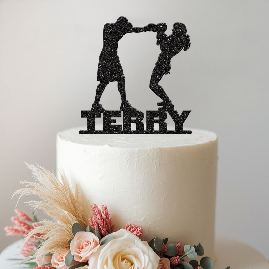 Personalised Boxing Sparring Partners Cake Topper – Name - view 2