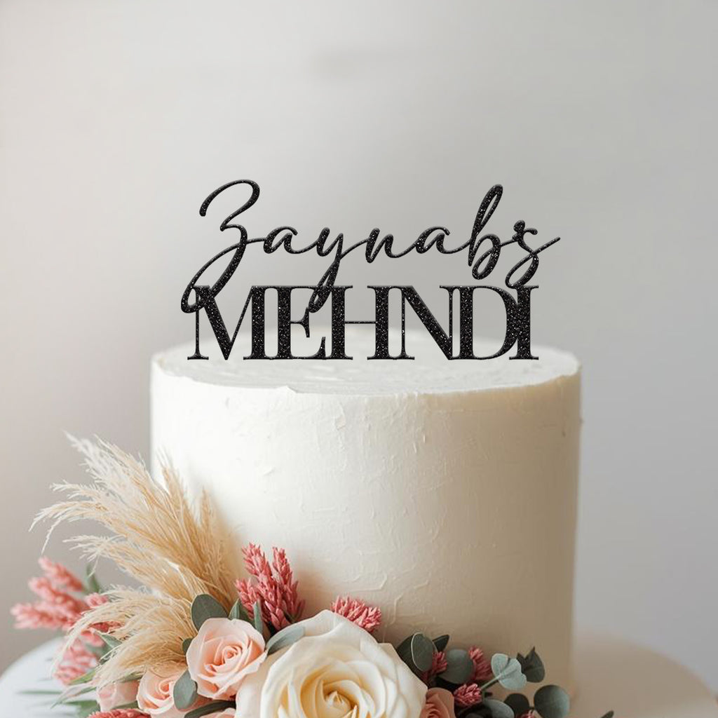Personalised Name Script Mehndi Cake Topper – Name - view 2