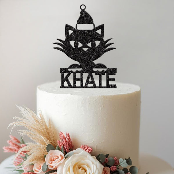 Personalised Christmas Cat Cake Topper – Name - view 2