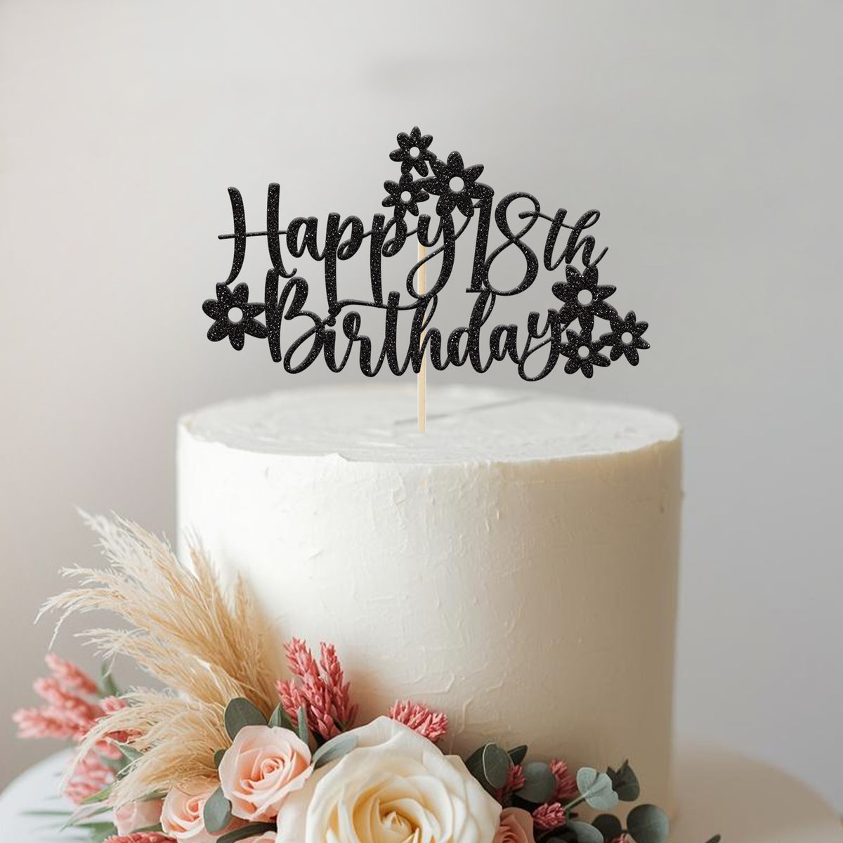 Personalised Floral Script Birthday Cake Topper – Age - view 2