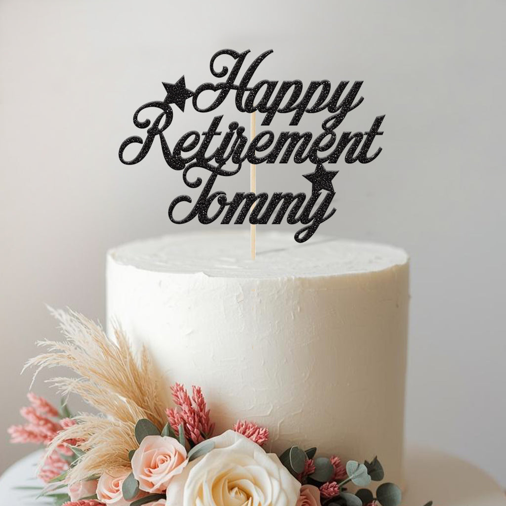 Personalised Twin Star Retirement Cake Topper – Name - view 2