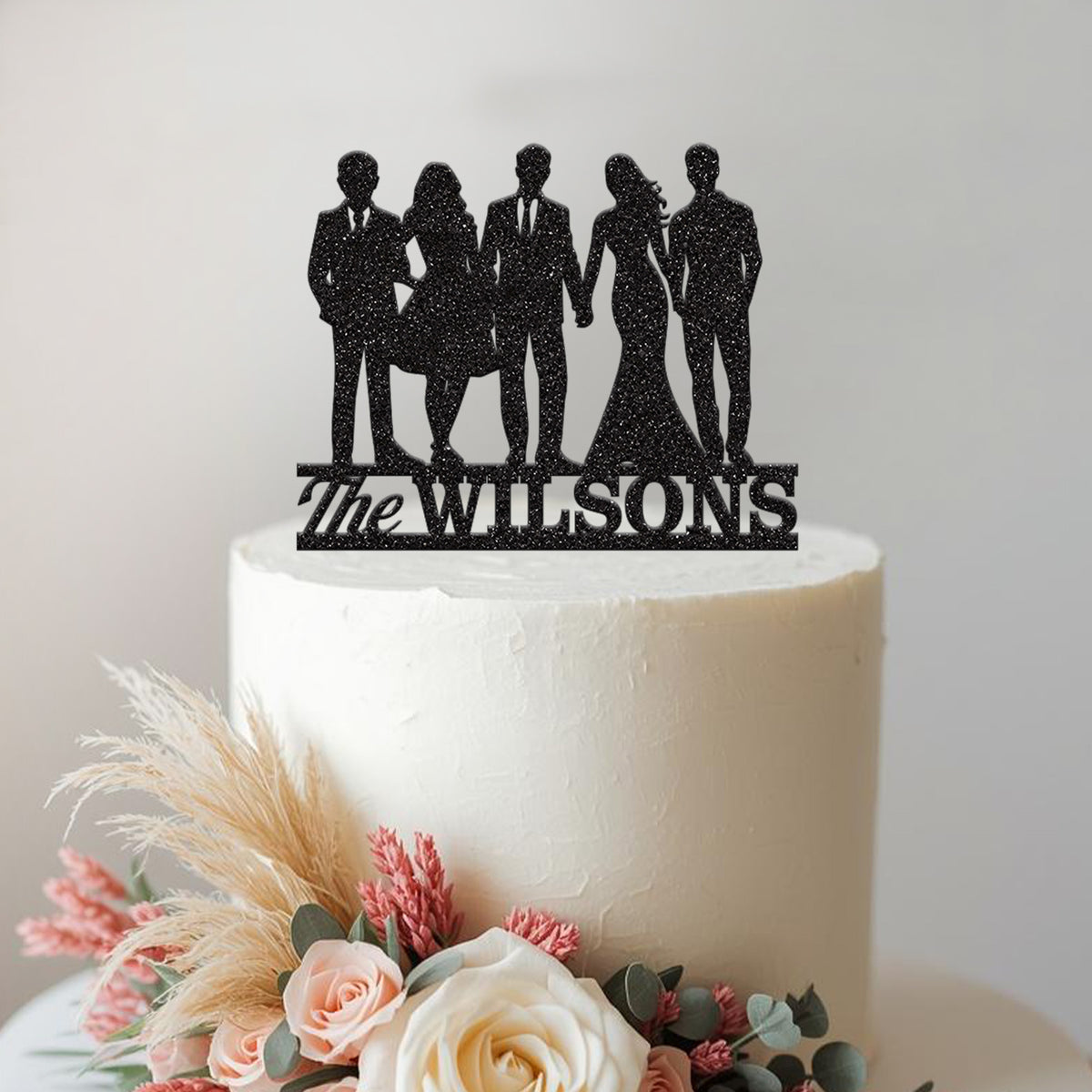 Personalised Family of Five Wedding Cake Topper – Surname - view 2