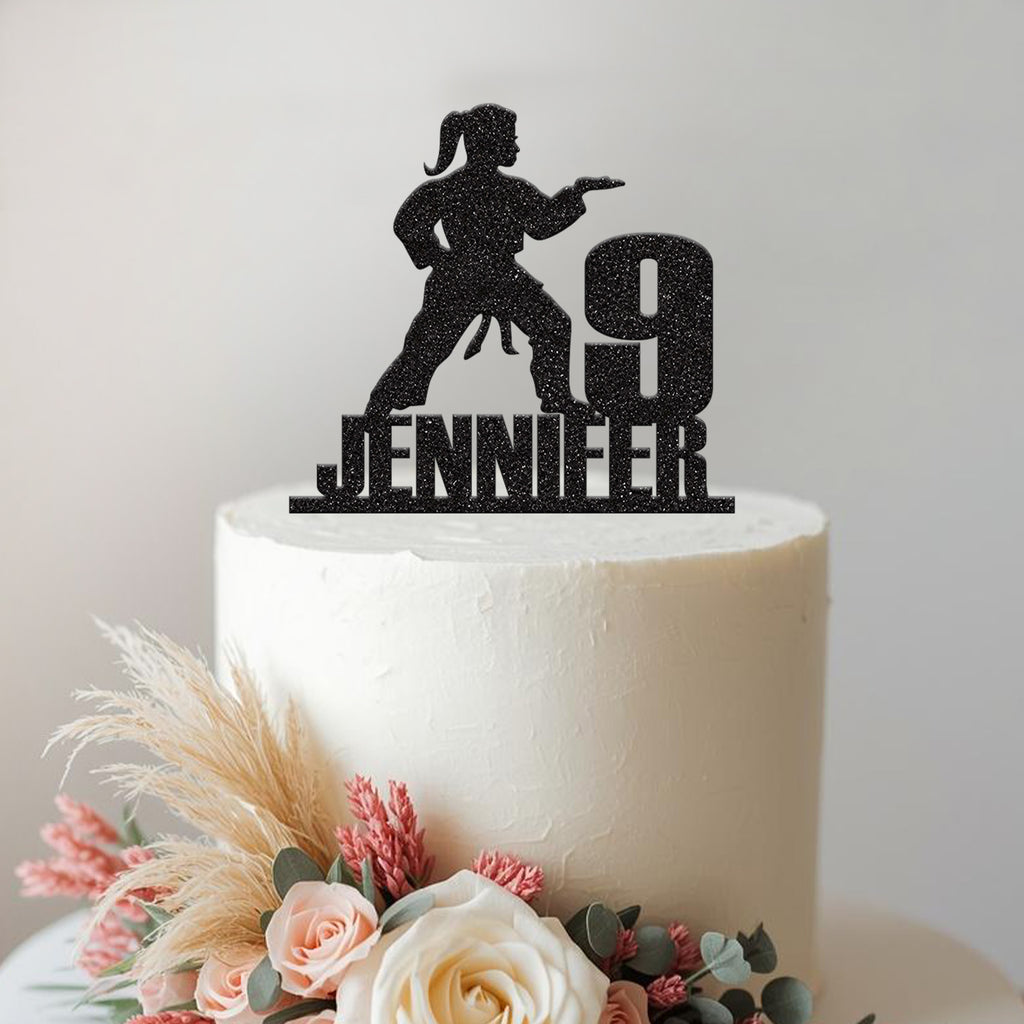 Personalised Female Karate Cake Topper – Name & Age - view 2