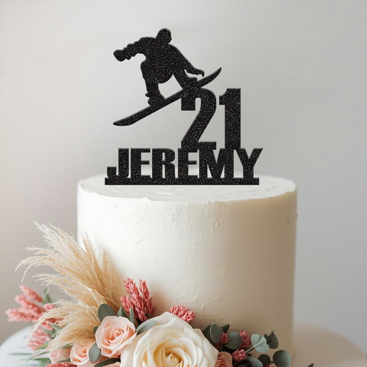 Personalised Snowboarder Jump Cake Topper – Name & Age - view 2