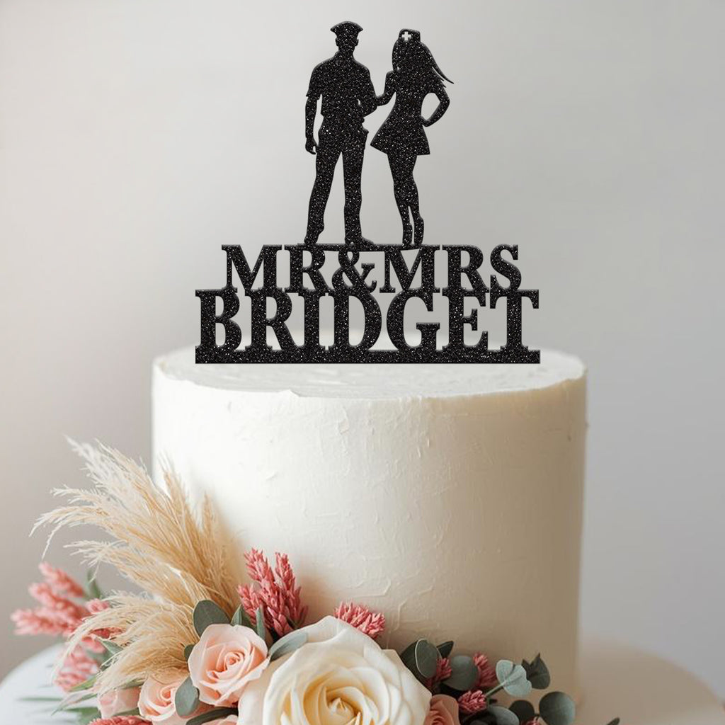 Personalised Police Officer & Nurse Wedding Cake Topper – Surname - view 2