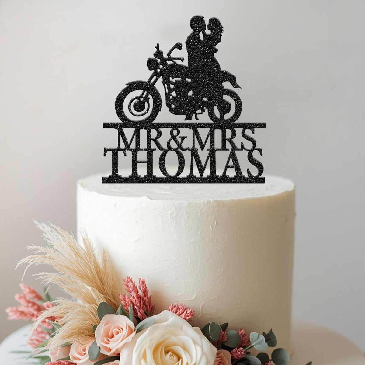 Personalised Motorcycle Wedding Couple Cake Topper – Surname - view 2