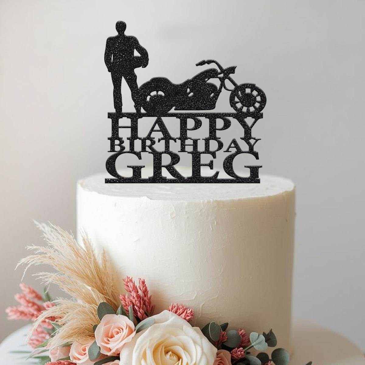 Personalised Biker & Motorcycle Cake Topper – Name - view 2