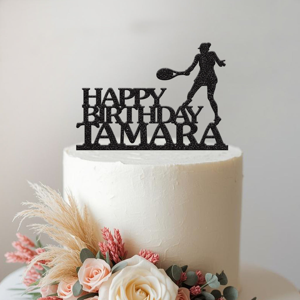Personalised Female Tennis Player Cake Topper – Name - view 2