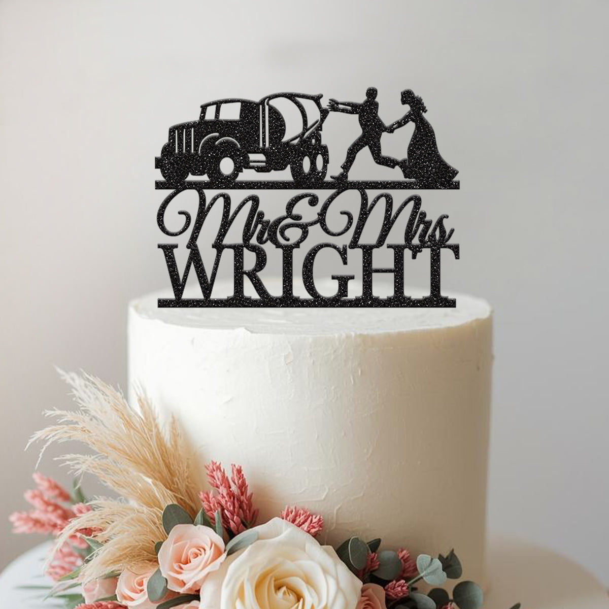 Personalised Concrete Mixer Wedding Cake Topper – Surname - view 2