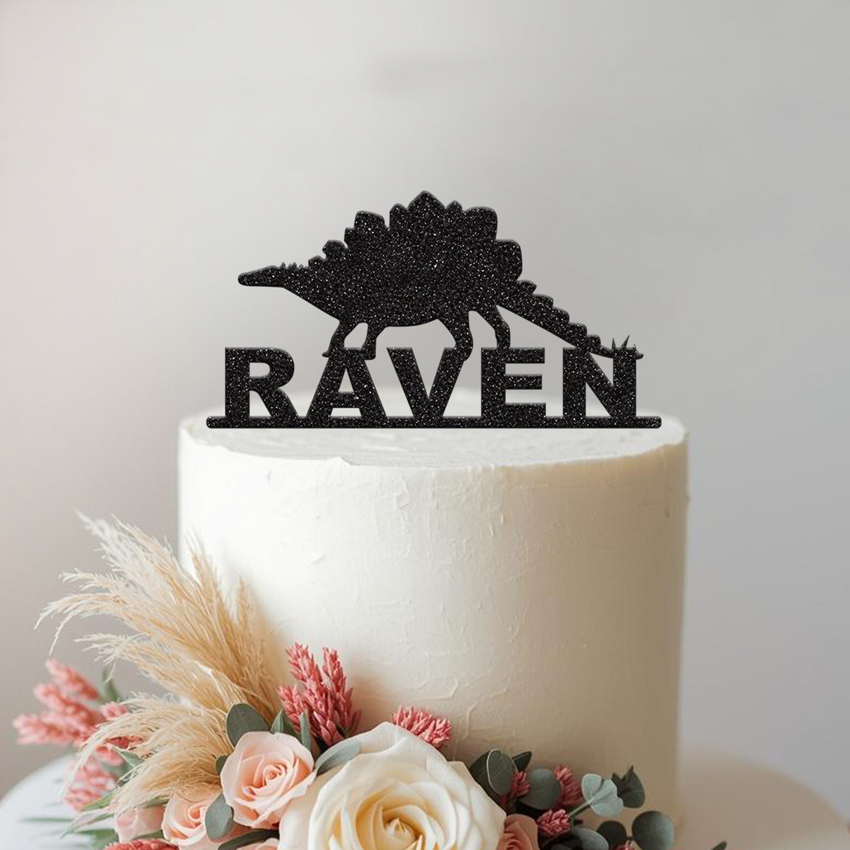Personalised Stegosaurus Silhouette Cake Topper – Name - view 2